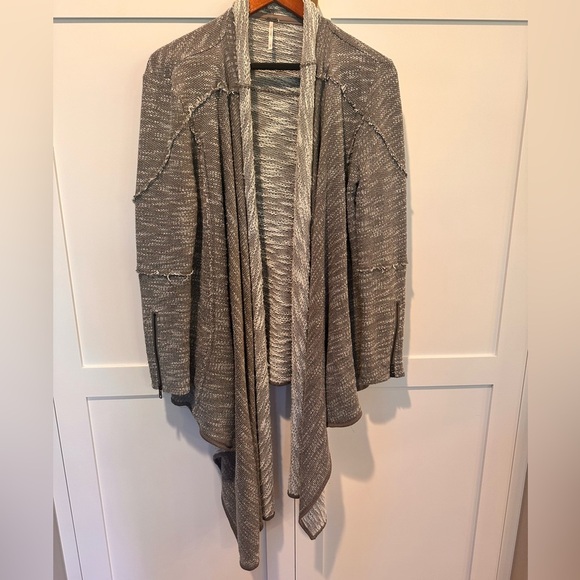 Free People Gray In The Loop Open Front Waterfall Cardigan - Picture 4 of 6